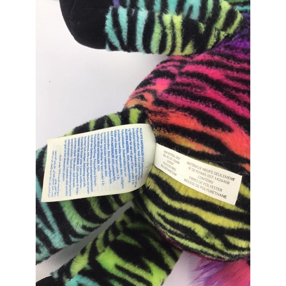 Build A Bear Rainbow Stripe Purple Pink Zebra Soft 17" Plush Toy Bear BABW - Picture 11 of 12